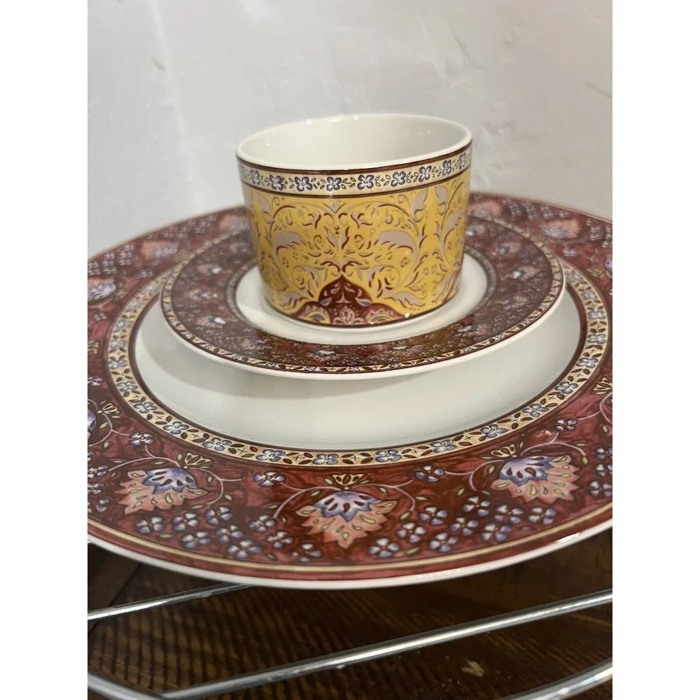 Vintage American Atelier Dinner Salad Bread Plates Coffee Cup Bombay #5042 3pc
